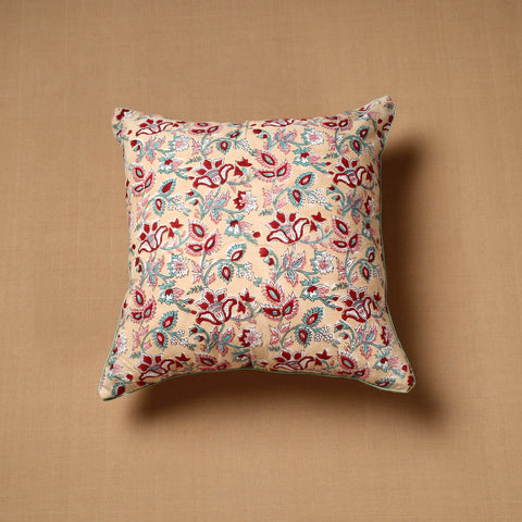Buy Beige Block Print Cotton Sanganeri Cushion Cover