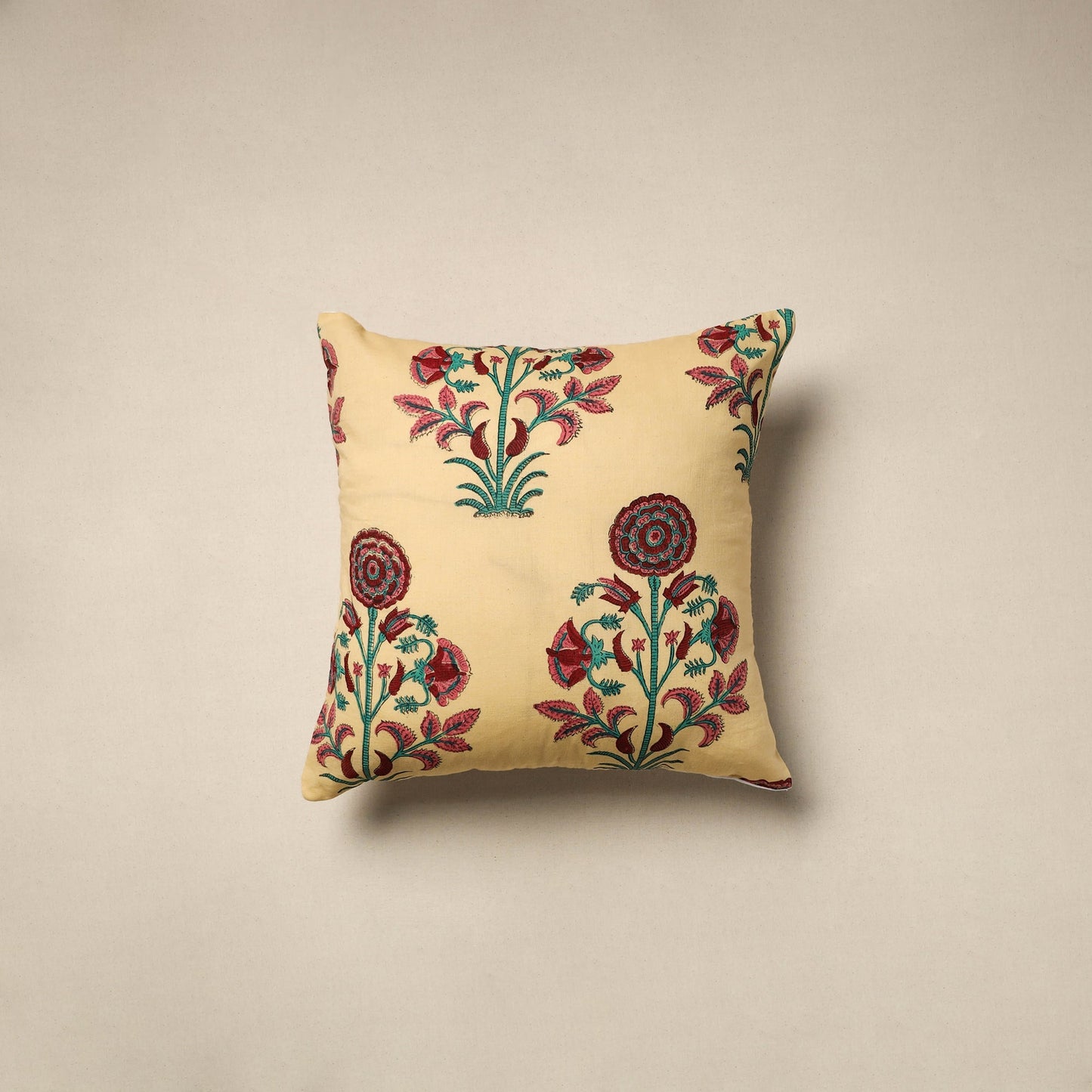 Cotton sanganeri cushion cover (16 x 16 in) 90 - handcrafted