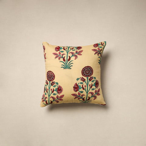 Cotton sanganeri cushion cover (16 x 16 in) 90 - handcrafted