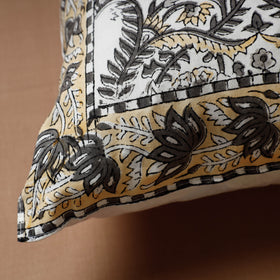 Beige Block Print Cotton Sanganeri Cushion Cover