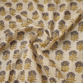 Beige Block Print Cotton Sanganeri Fabric