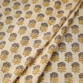 Beige Block Print Cotton Sanganeri Fabric