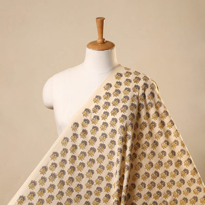 Beige Block Print Cotton Sanganeri Fabric