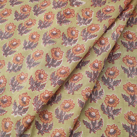 Green Block Print Cotton Sanganeri Fabric