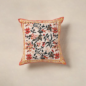 Beige - cotton sanganeri floral cushion cover (16 x 16 in)