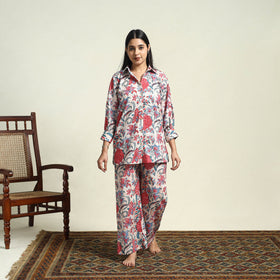 Buy Cotton Beige Sanganeri Block Print Night Suit Set Online 