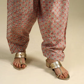 Beige Block Print Cotton Sanganeri Salwar