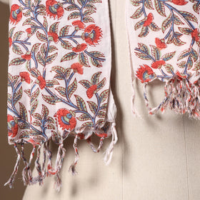 Beige - cotton sanganeri stole with tassels 15 - handcrafted