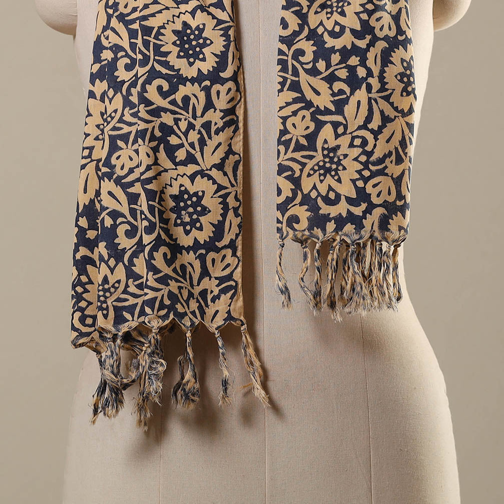 Block Print Cotton Sanganeri Stole with Tassels