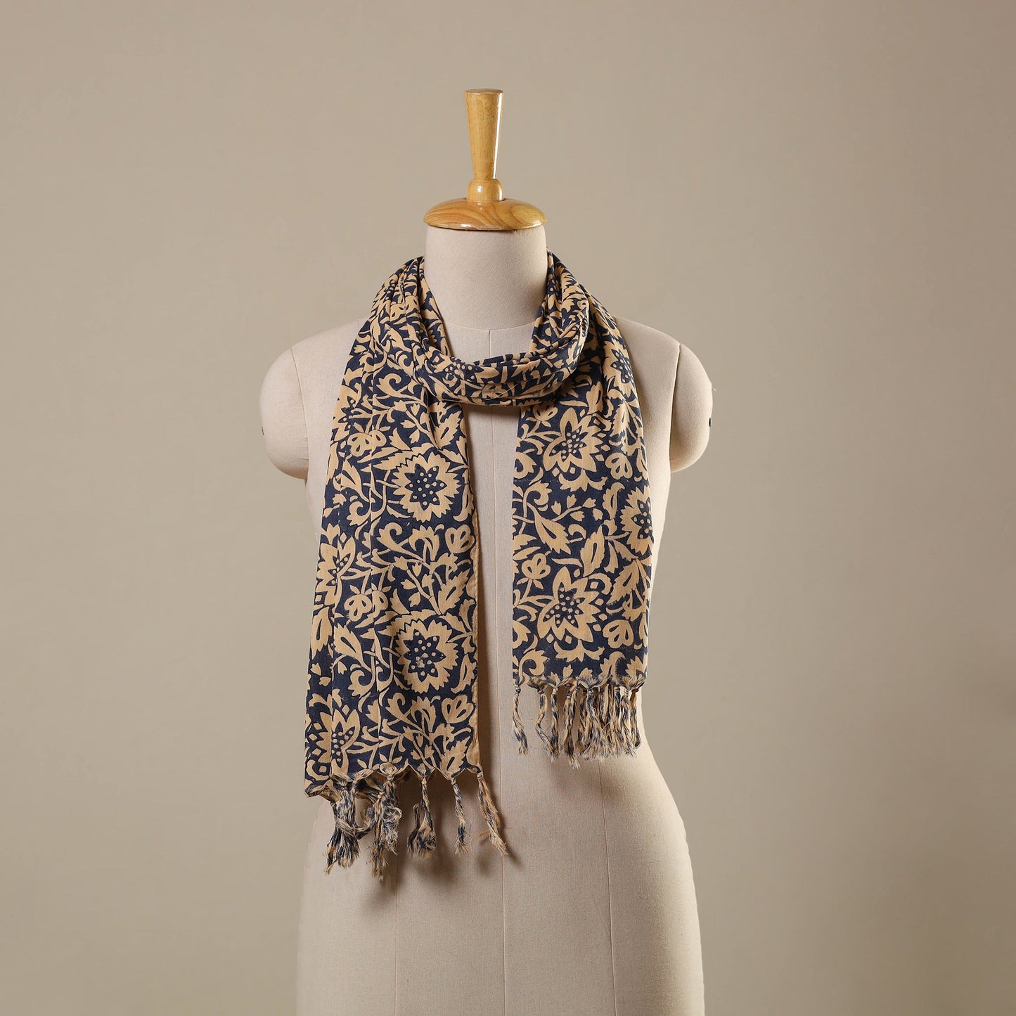 Block Print Cotton Sanganeri Stole with Tassels