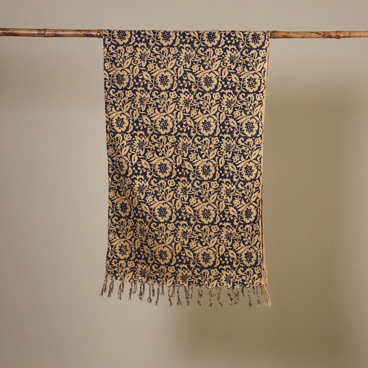 Block Print Cotton Sanganeri Stole with Tassels
