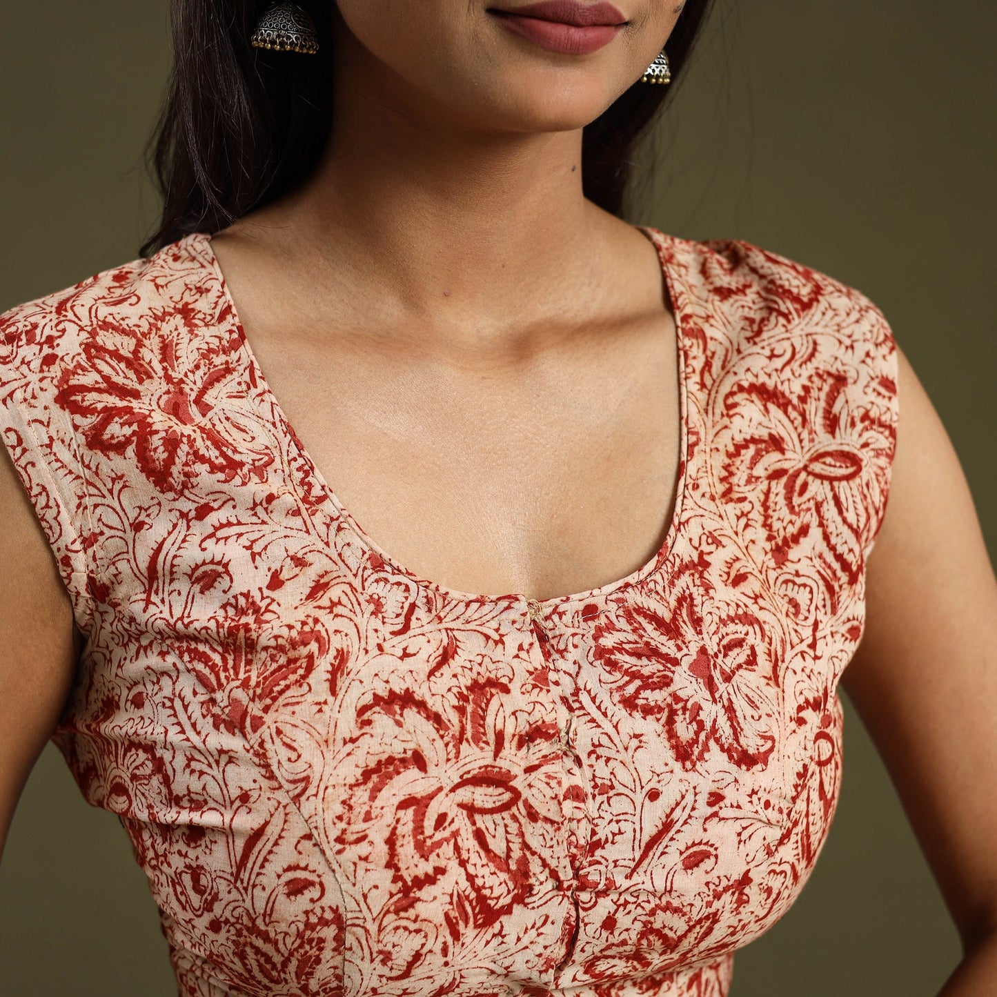 Buy Beige Block Print Cotton Stitched Kalamkari Blouse