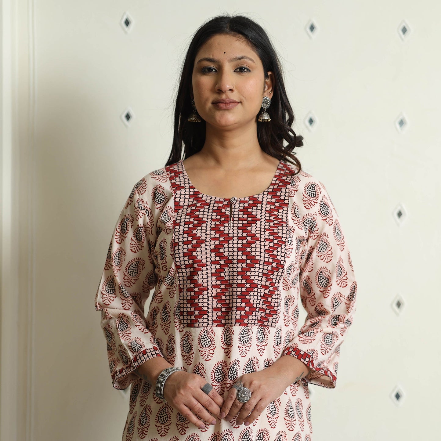 Buy Block Print Cotton Straight Bagh Kurta For Women