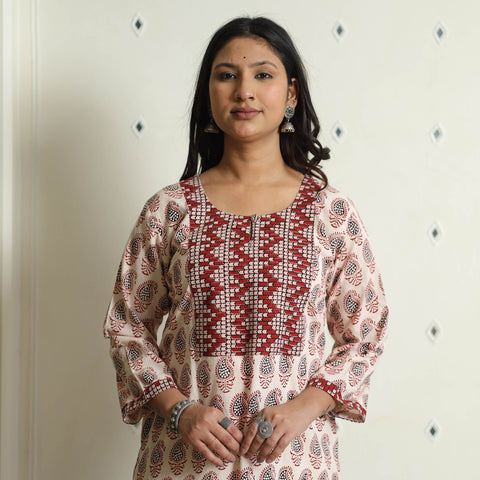 Buy Block Print Cotton Straight Bagh Kurta For Women