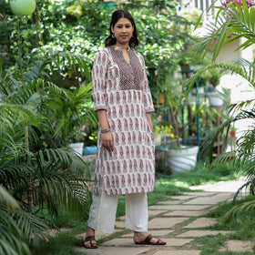 Buy Block Print Mul Cotton Straight Bagh Kurta For Women
