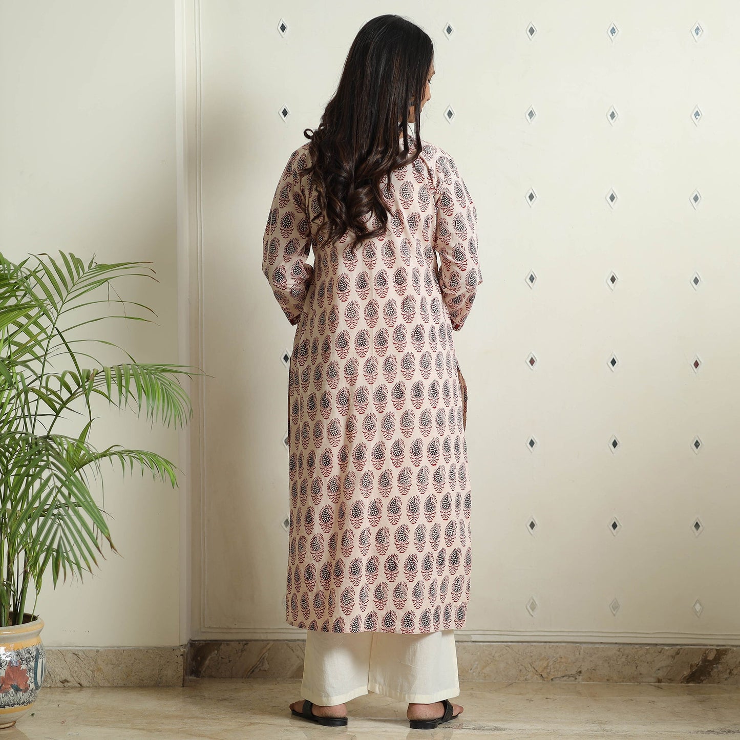 Buy Block Print Cotton Straight Bagh Kurta For Women
