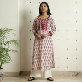 Buy Block Print Cotton Straight Bagh Kurta For Women