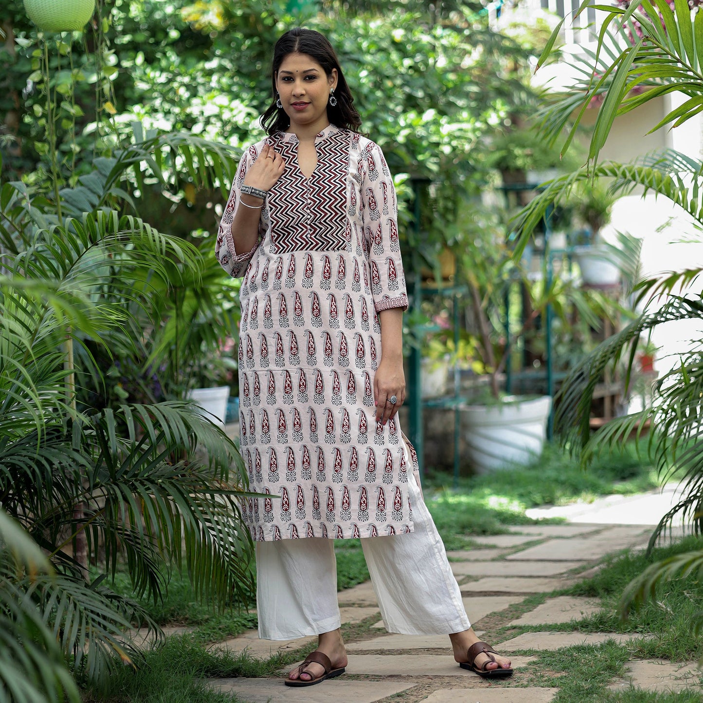 Buy Block Print Mul Cotton Straight Bagh Kurta For Women