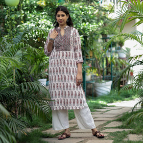 Buy Block Print Mul Cotton Straight Bagh Kurta For Women