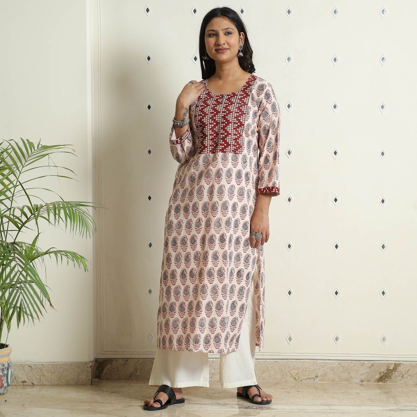 Buy Block Print Cotton Straight Bagh Kurta For Women