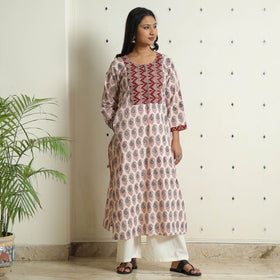 Buy Block Print Cotton Straight Bagh Kurta For Women