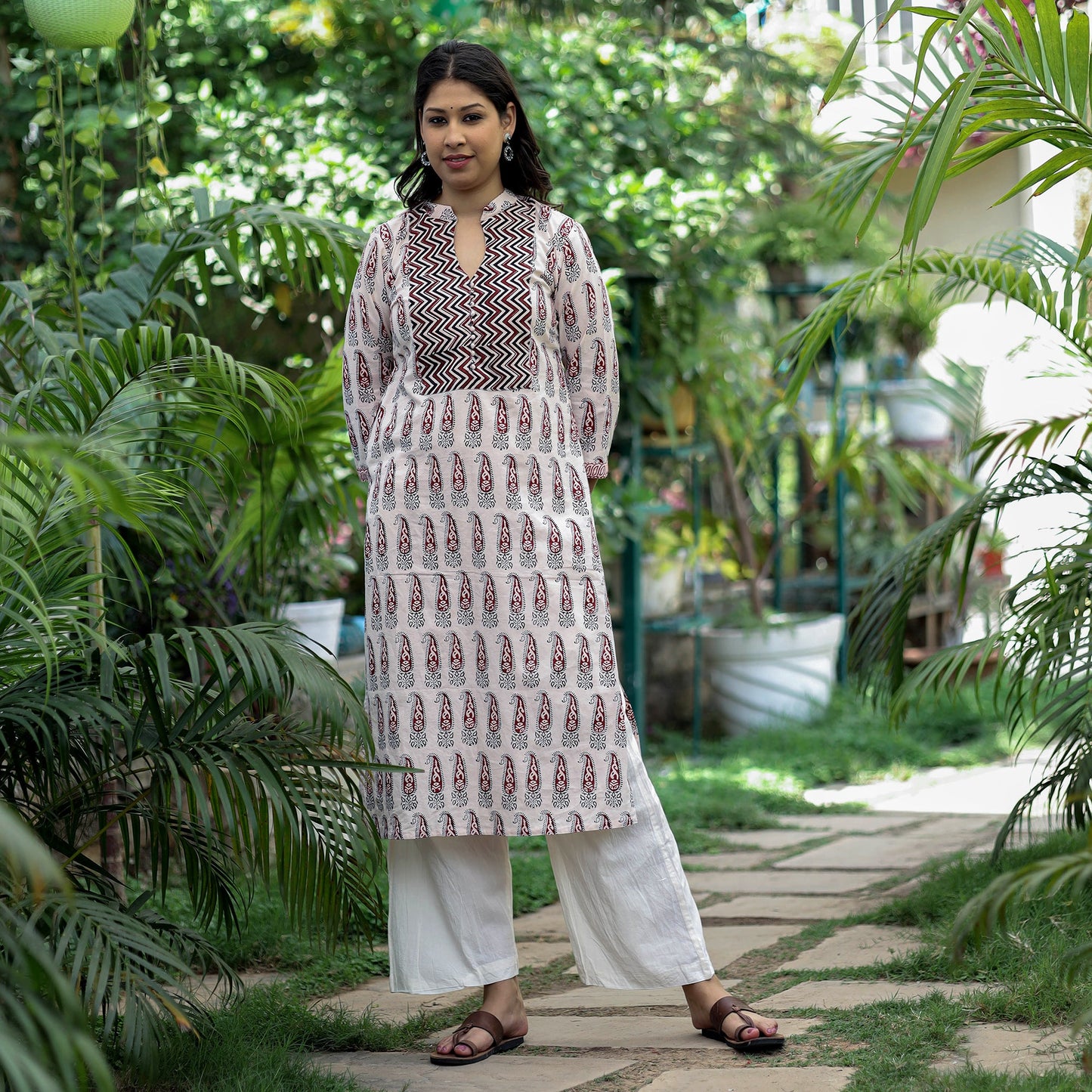 Buy Block Print Mul Cotton Straight Bagh Kurta For Women