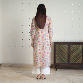 Beige - cotton straight pintuck sanganeri kurta 11