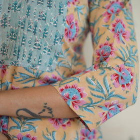 Beige - cotton straight pintuck sanganeri kurta 11