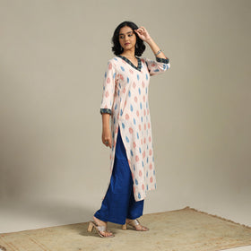Beige Cotton Straight Pochampally Ikat Kurta