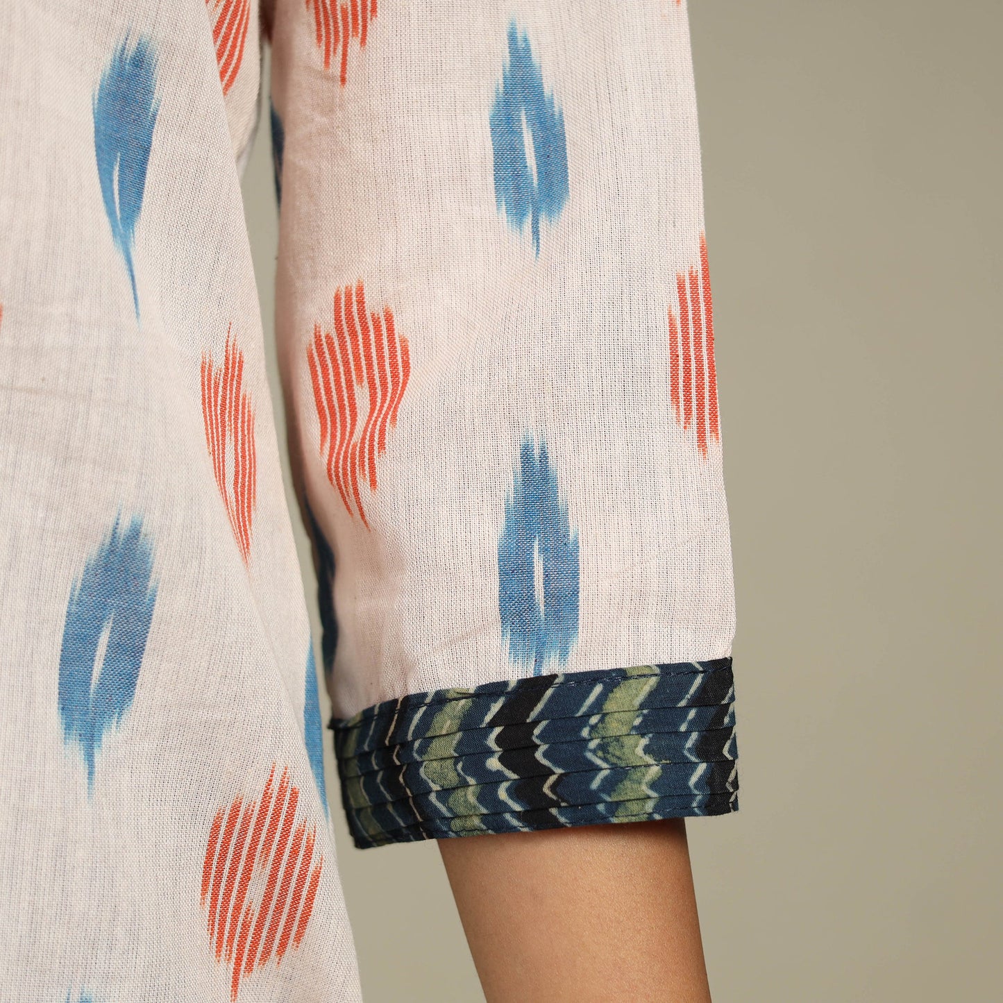 Beige Cotton Straight Pochampally Ikat Kurta