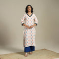 Beige Cotton Straight Pochampally Ikat Kurta