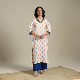 Beige Cotton Straight Pochampally Ikat Kurta