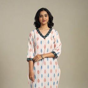 Beige Cotton Straight Pochampally Ikat Kurta