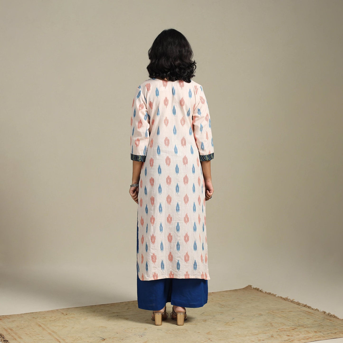 Beige Cotton Straight Pochampally Ikat Kurta
