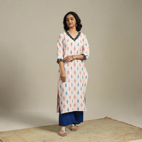 Beige Cotton Straight Pochampally Ikat Kurta