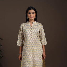 Beige - cotton straight sanganeri kurta 09 - handcrafted