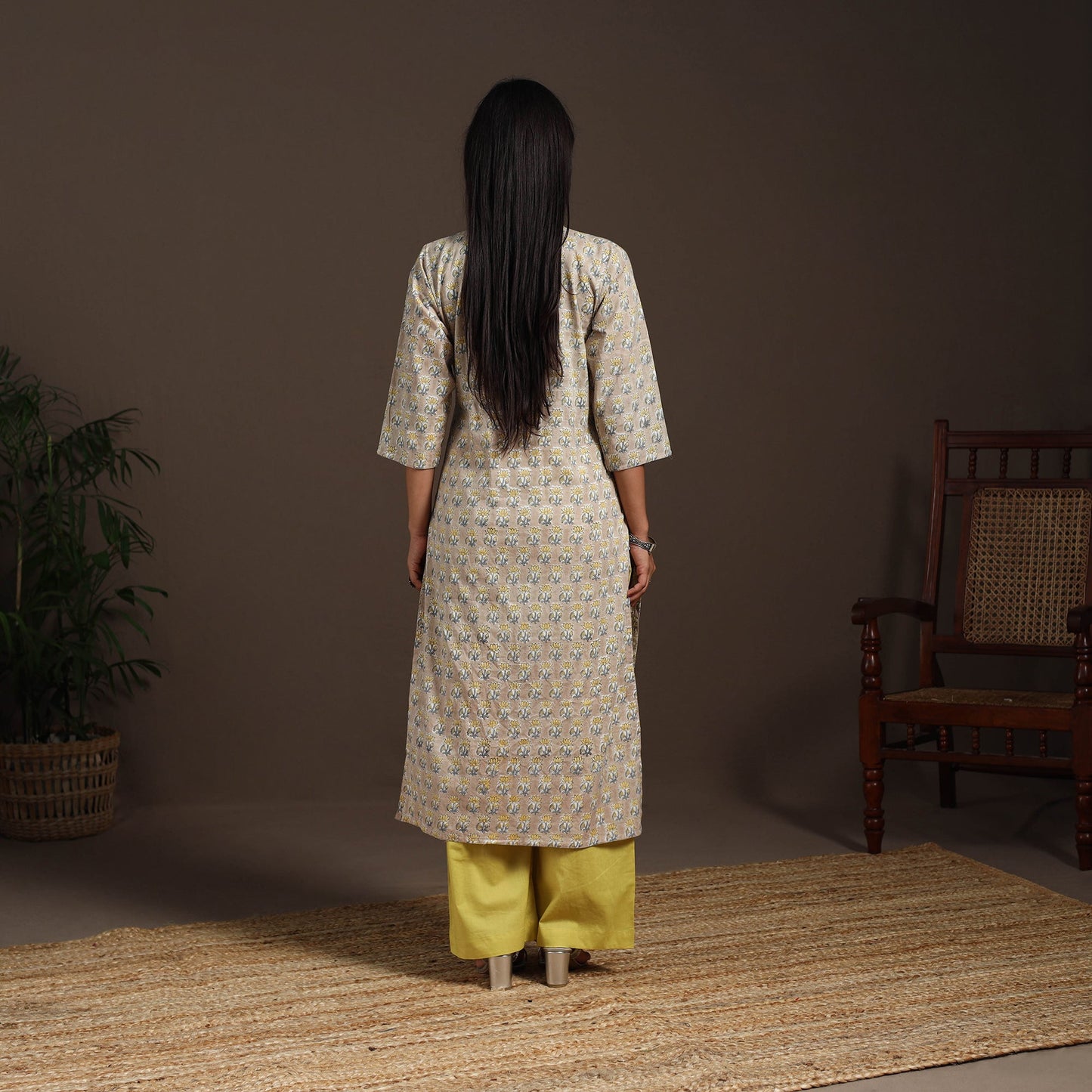 Beige - cotton straight sanganeri kurta 09 - handcrafted