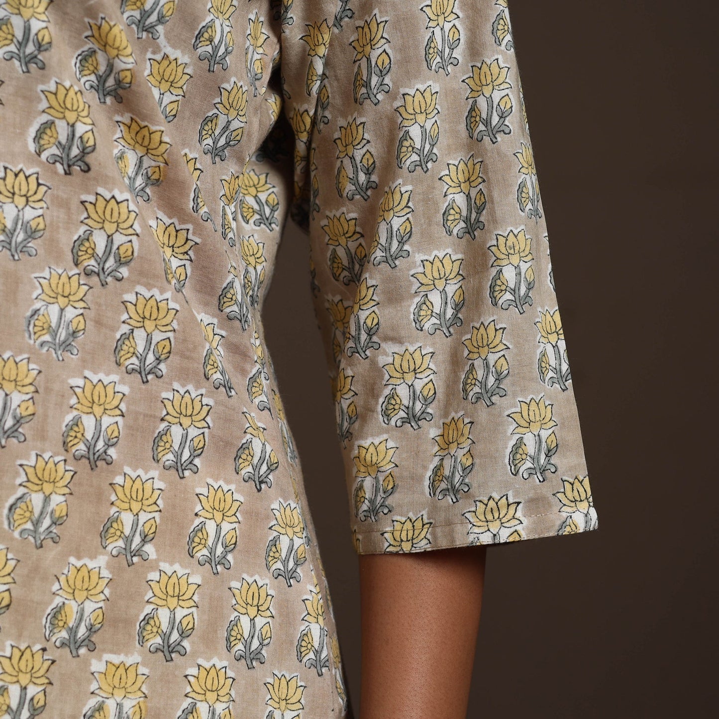 Beige - cotton straight sanganeri kurta 09 - handcrafted