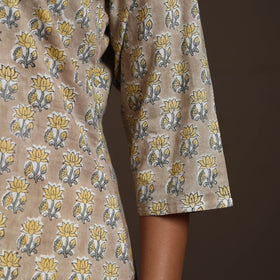 Beige - cotton straight sanganeri kurta 09 - handcrafted