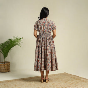 Beige - cotton tiered kalamkari dress 09 - handcrafted