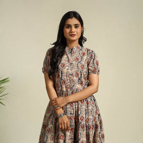 Beige - cotton tiered kalamkari dress 09 - handcrafted
