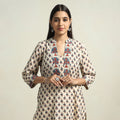 Beige - Cream - Ajrakh Block Printed Cotton Straight Kurta with Patch