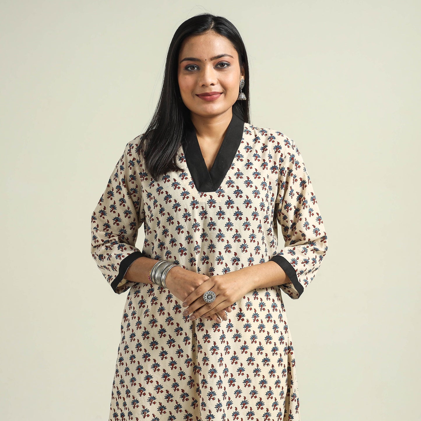 Buy Ajrakh Hand Block Printed Cotton Kurta Online at iTokri.com