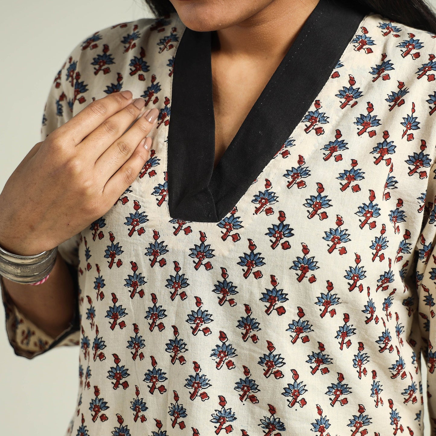 Buy Ajrakh Hand Block Printed Cotton Kurta Online at iTokri.com