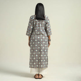 Beige - Cream with Geometric - Ajrakh Hand Block Printed Cotton Straight Kurta