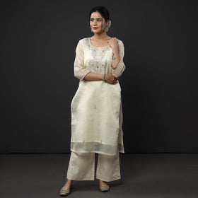 Buy Kota Doria Pure Silk Kurta with Palazzo & Dupatta Set Online at iTokri.com
