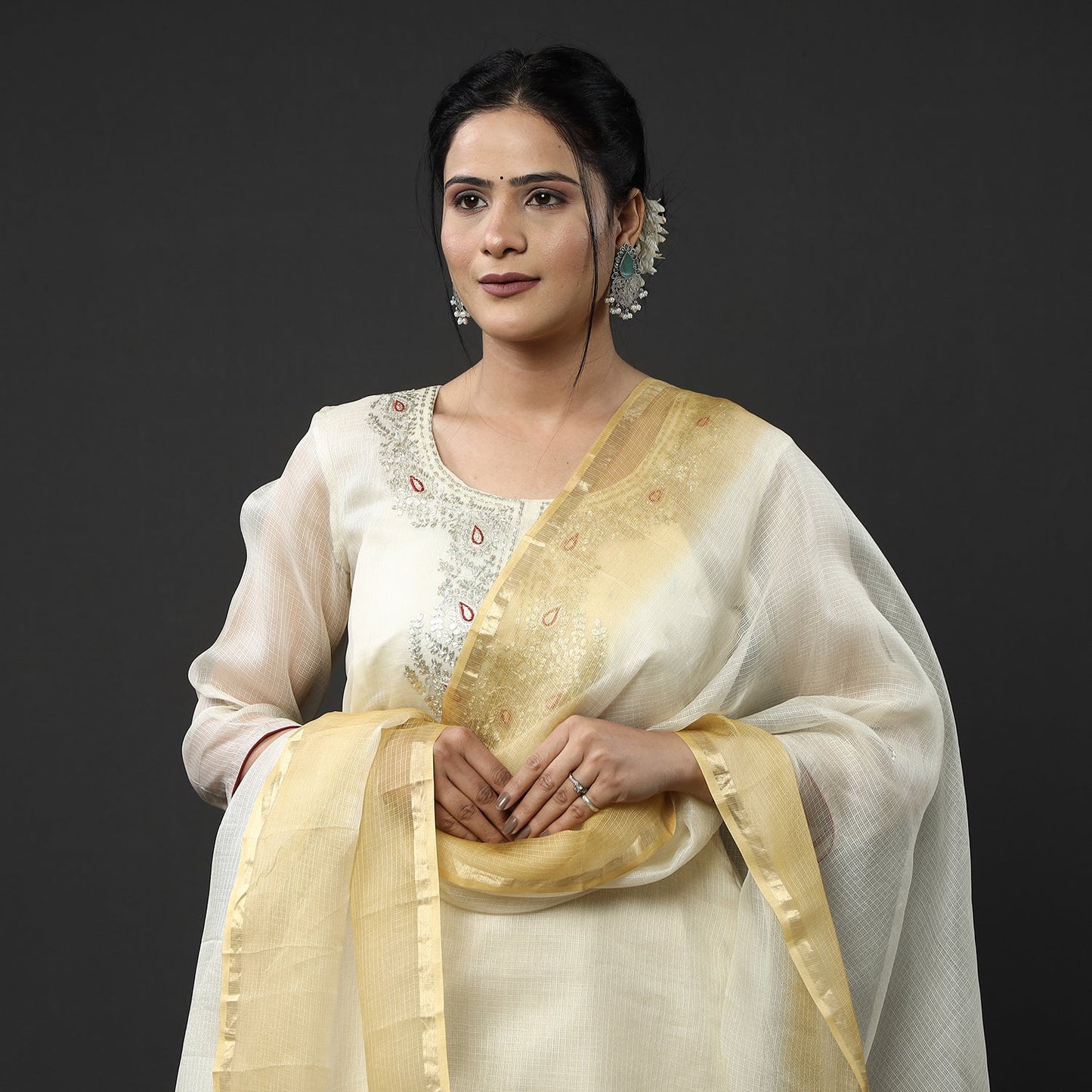 Buy Kota Doria Pure Silk Kurta with Palazzo & Dupatta Set Online at iTokri.com