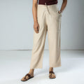 Cream - texture plain dyed cotton relaxed fit pant