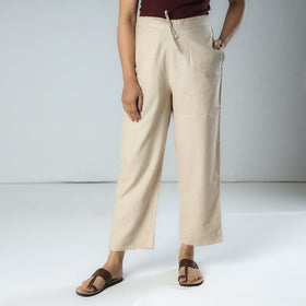 Cream - texture plain dyed cotton relaxed fit pant
