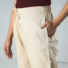 Cream - texture plain dyed cotton relaxed fit pant